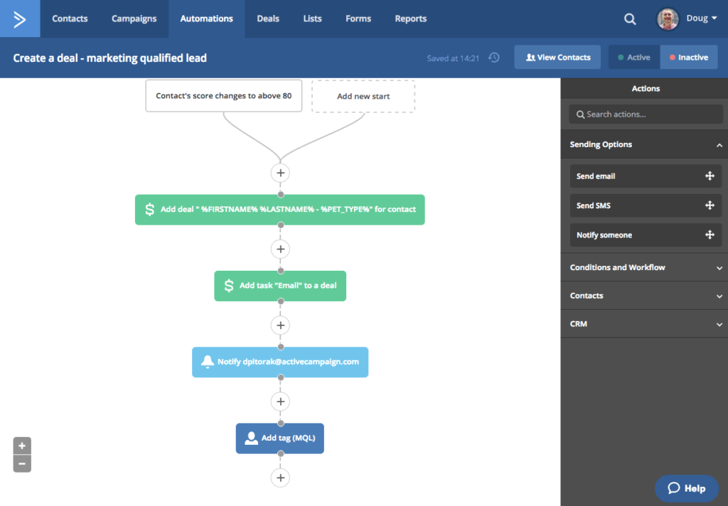 MailerLite vs ActiveCampaign: ActiveCampaign Workflow Automation